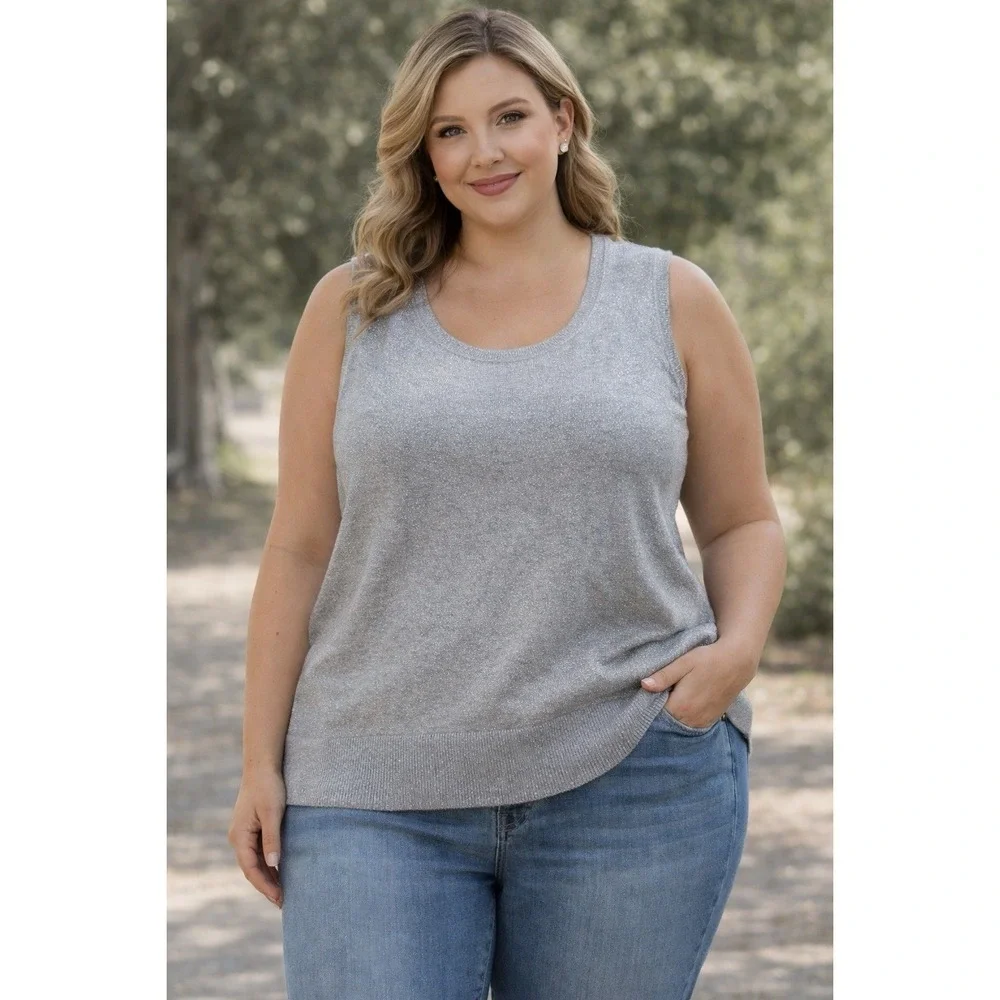 NWT TALBOTS Plus Petite 2XP Silver Shimmer‎ Career Sweater Vest Sleeveless Top
